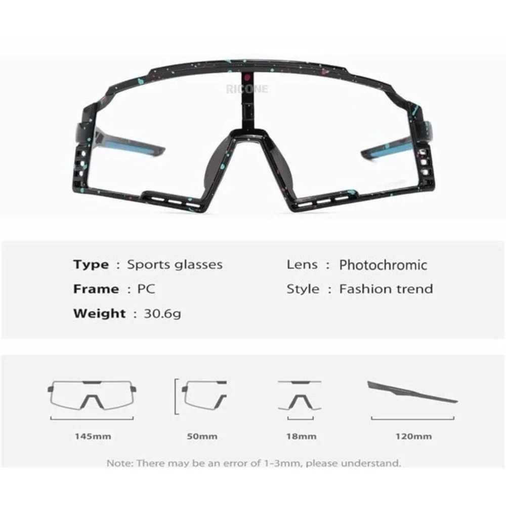 NEW Ricone Adult‎ Photochromic Cycling Motorcycle Glasses Goggles, Black/Blue